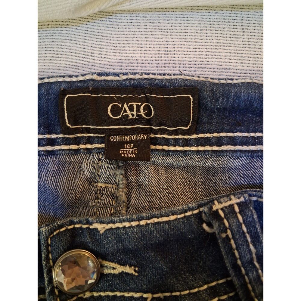Cato Contemporary Distressed Jeans 14P Petite Lace Embroidered Pocket Dark Wash - Picture 3 of 16